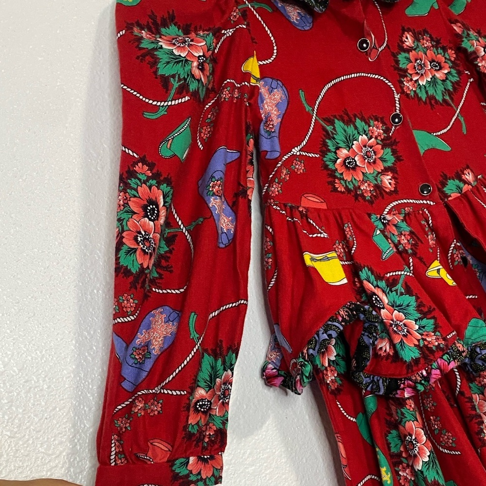 Vintage Vibrant Red Floral Kids Dress - Picture 5 of 16